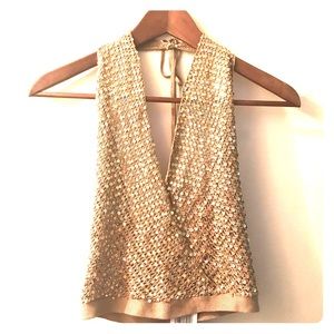 NEW!!! w/ Tags!! BCBG Crochet Halter Top in Gold!!